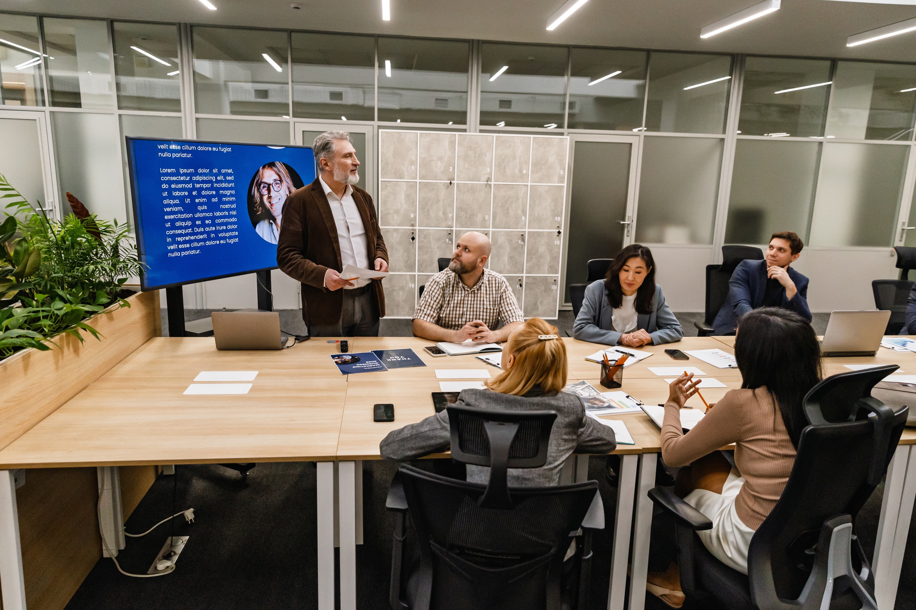 Diverse team meeting in modern office